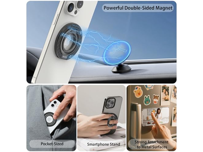 Magnetische telefoongreep-ringstandaard met verwijderbare houder en adapter 360 graden